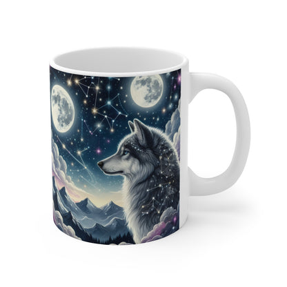Tasse Loups Étoilés & Lune – Mug Panoramique Constellations – Cadeau Animal Totem Spirituel Céramique 325ml