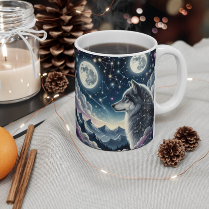 Tasse Loups Étoilés & Lune – Mug Panoramique Constellations – Cadeau Animal Totem Spirituel Céramique 325ml