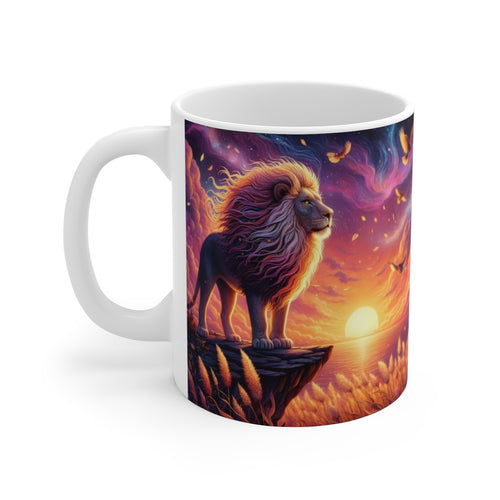 Tasse Lion Céleste & Soleil – Mug Panoramique Puissant & Spirituel – Cadeau Animal Totem Céramique 325ml