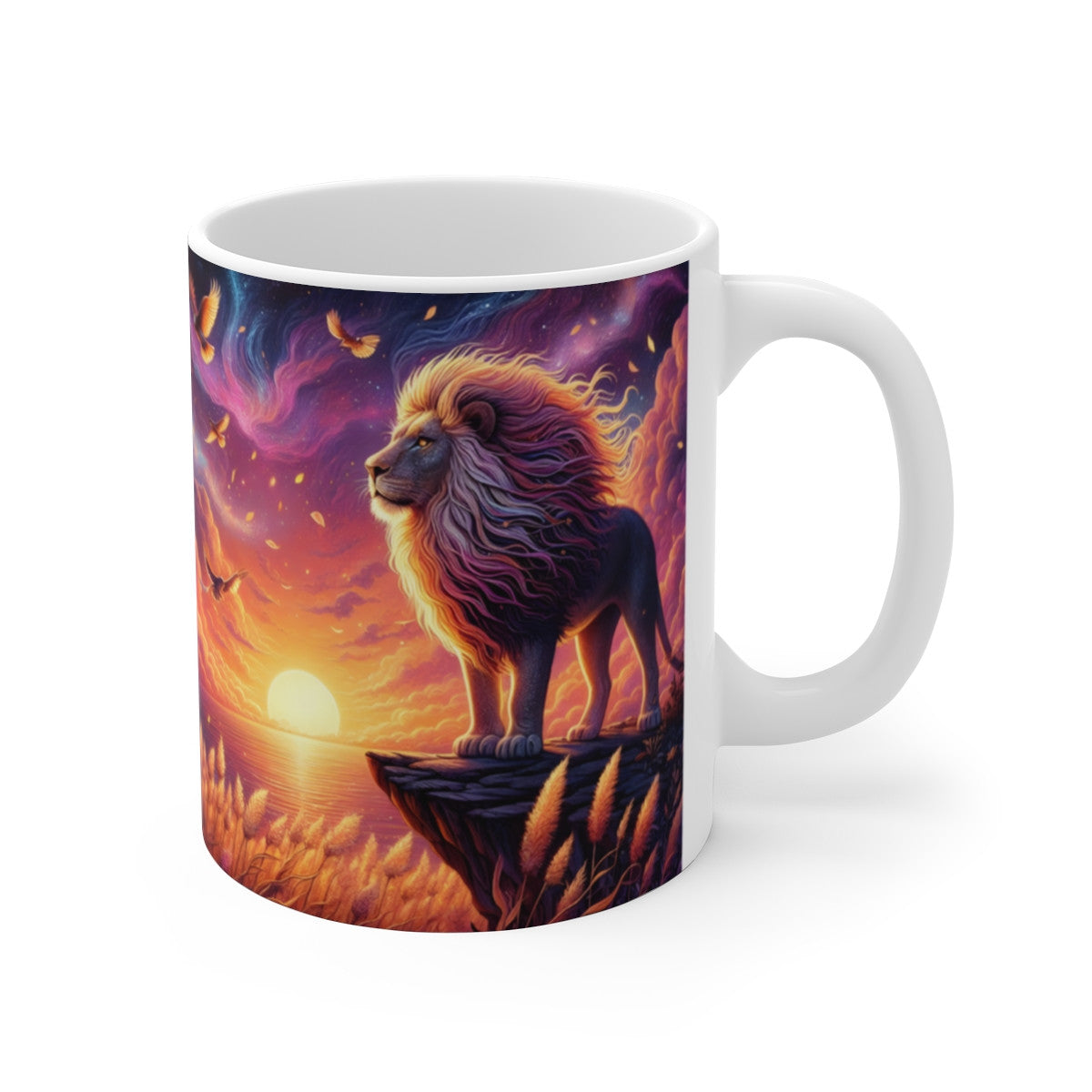 Tasse Lion Céleste & Soleil – Mug Panoramique Puissant & Spirituel – Cadeau Animal Totem Céramique 325ml