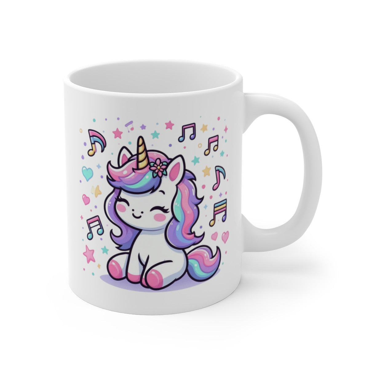 Mug Licorne Arc-en-Ciel Kawaii – Design Mignon et Musical – Illustration Colorée Féérique