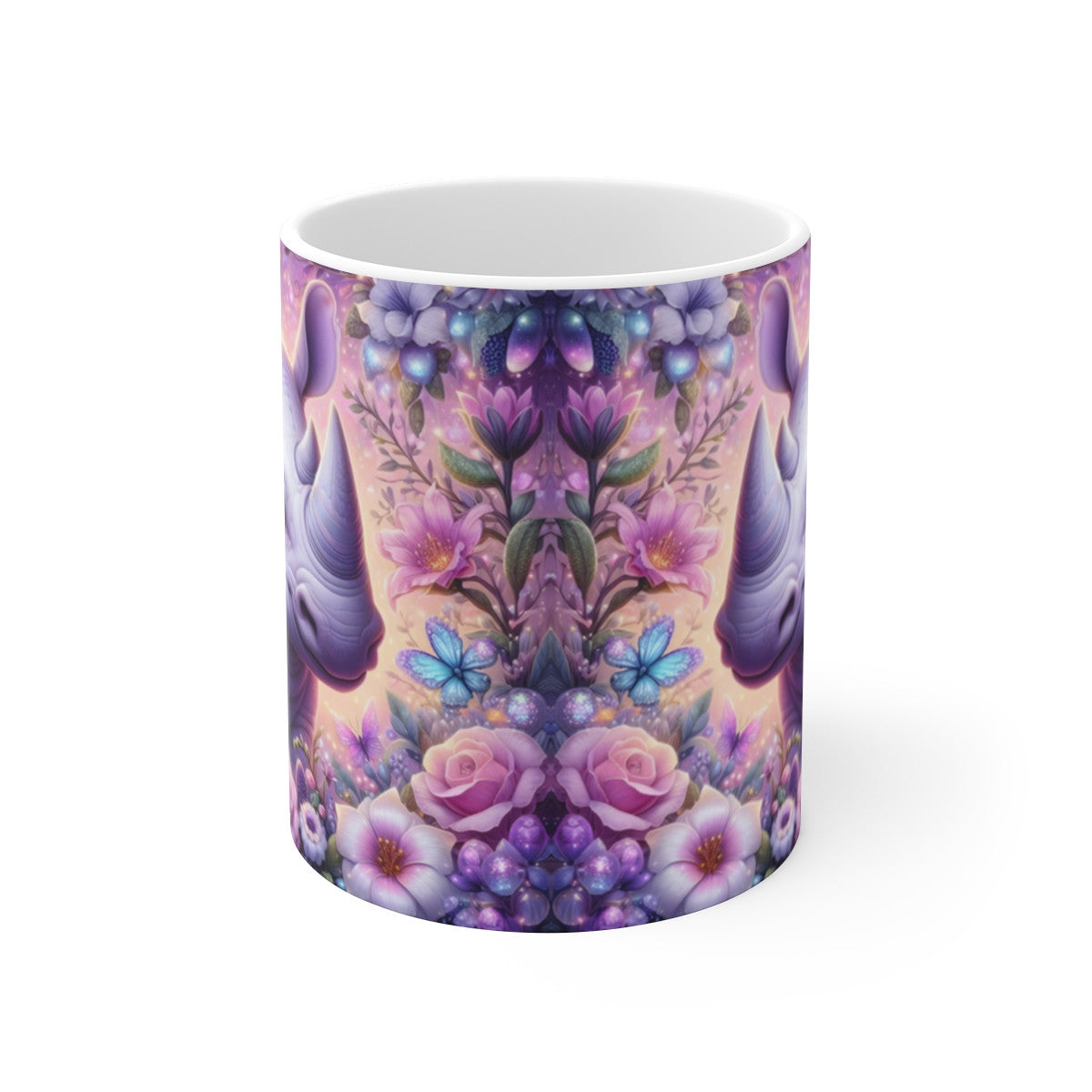 Tasse Rhinocéros Mignon Fleur Magique – Mug Panoramique Fantaisie – Cadeau Animal Doux Féerique Céramique 325ml