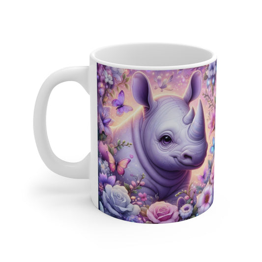 Tasse Rhinocéros Mignon Fleur Magique – Mug Panoramique Fantaisie – Cadeau Animal Doux Féerique Céramique 325ml