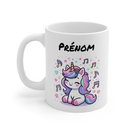 Tasse Licorne Personnalisée Prénom – Mug Kawaii Arc-en-Ciel Fille – Cadeau Enfant Magique Céramique 325ml
