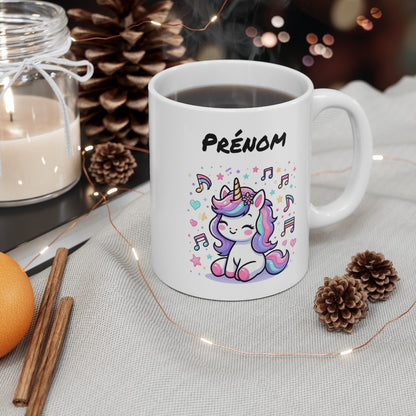 Tasse Licorne Personnalisée Prénom – Mug Kawaii Arc-en-Ciel Fille – Cadeau Enfant Magique Céramique 325ml