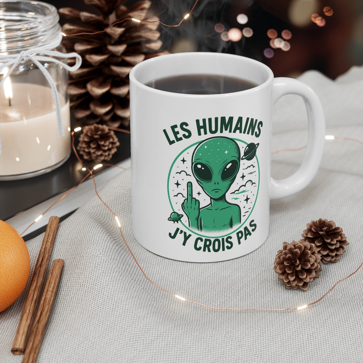 Mug Humour Alien Sarcastique – Cadeau Science-Fiction et Geek – Illustration Extraterrestre et Planètes