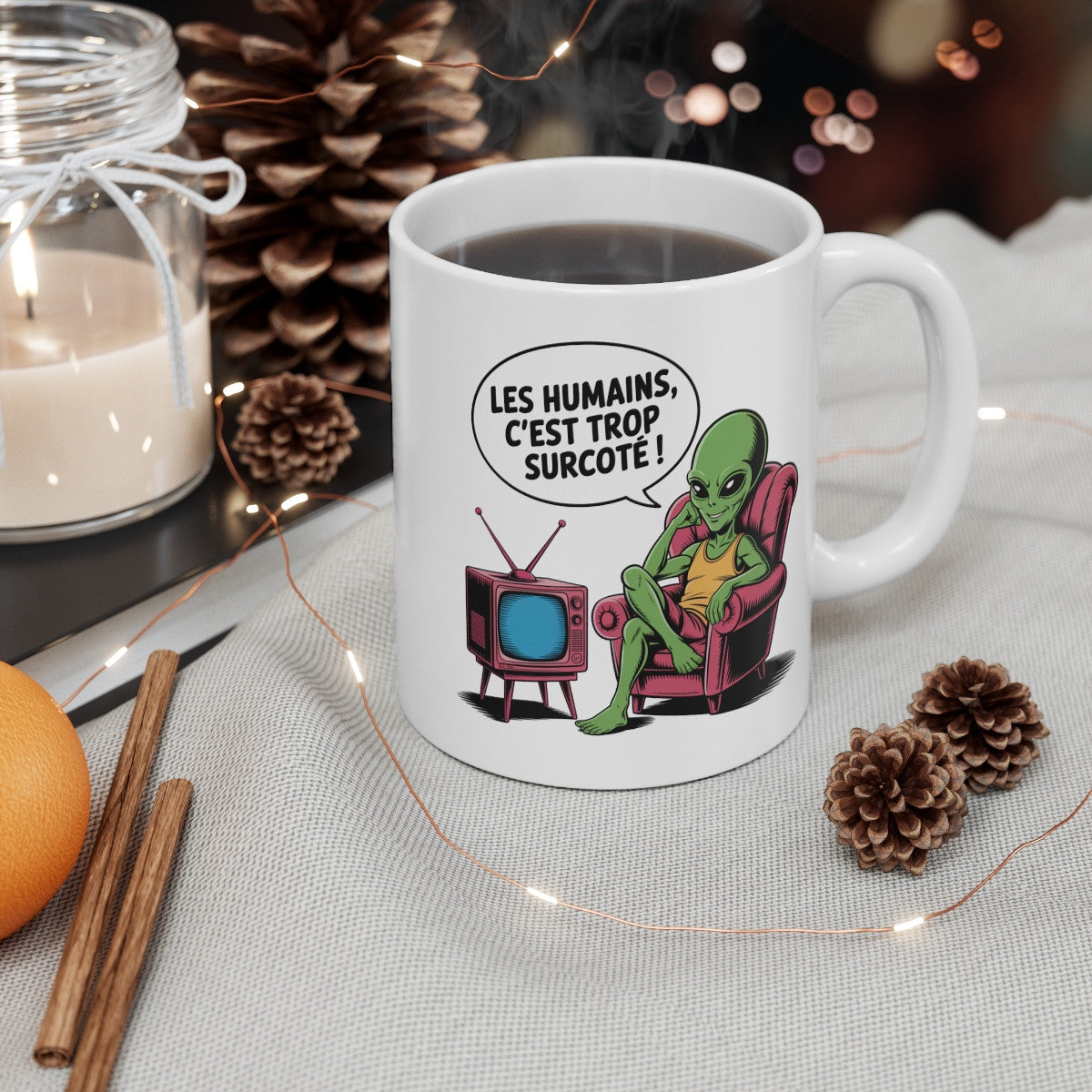 Tasse Alien Humour Pop Culture – Mug Céramique Citation Drôle Français – Cadeau Original Geek 325ml