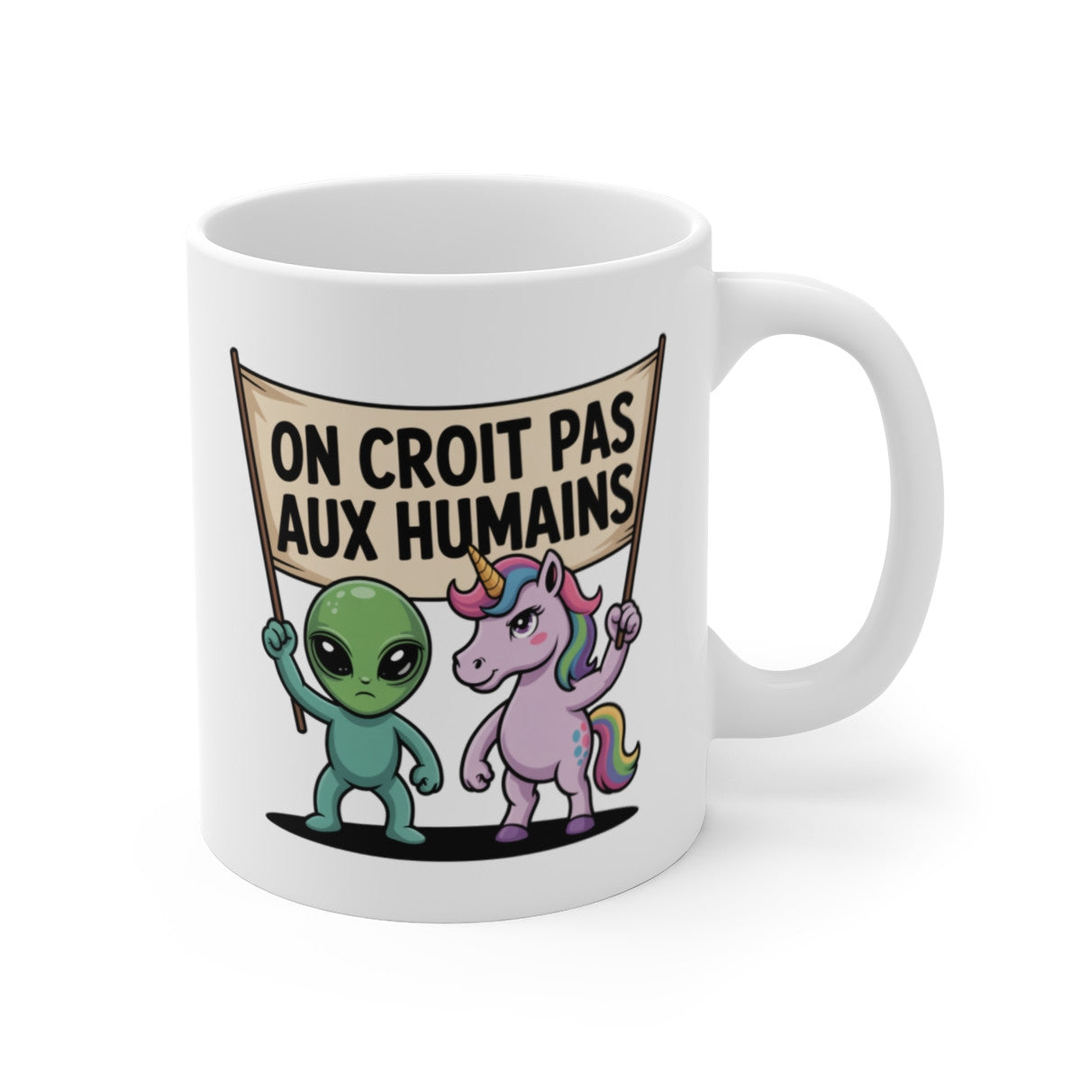 Tasse Alien Licorne Humour – Mug Céramique Citation Drôle Français – Cadeau Original Geek Fantaisie 325ml