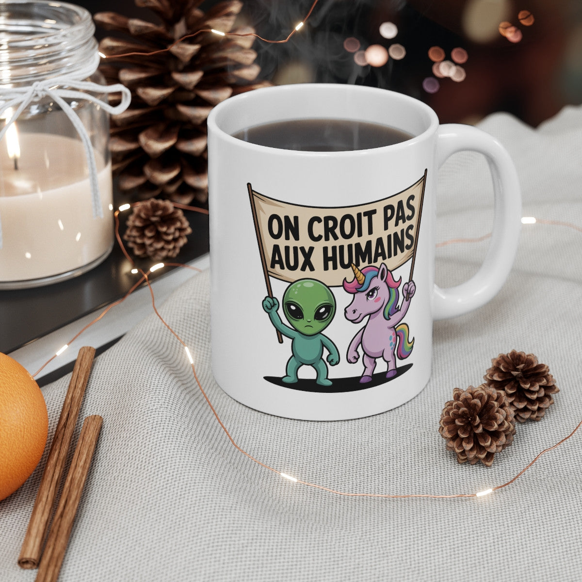 Tasse Alien Licorne Humour – Mug Céramique Citation Drôle Français – Cadeau Original Geek Fantaisie 325ml