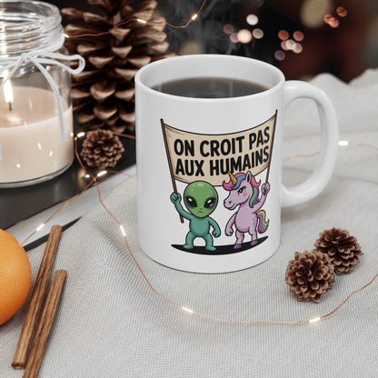 Tasse Alien Licorne Humour – Mug Céramique Citation Drôle Français – Cadeau Original Geek Fantaisie 325ml