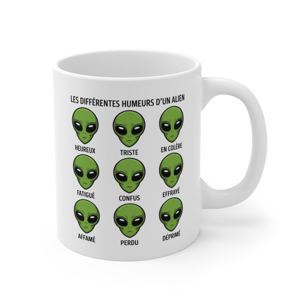 Tasse Alien Humour – Mug Céramique Les Différentes Humeurs Français – Cadeau Original Geek 325ml