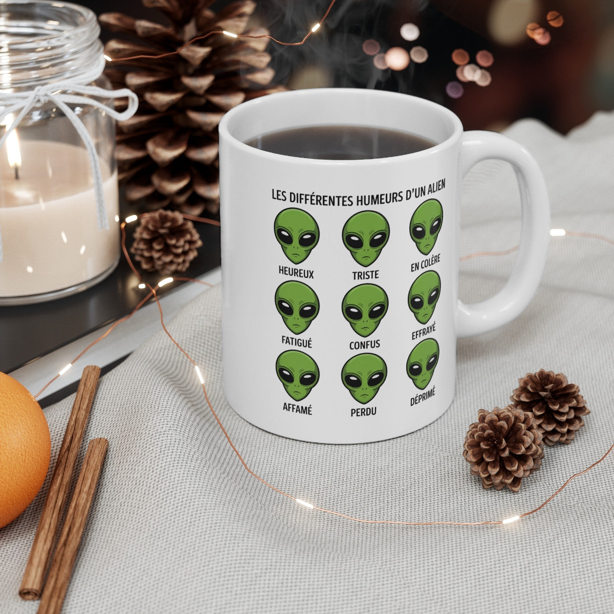 Tasse Alien Humour – Mug Céramique Les Différentes Humeurs Français – Cadeau Original Geek 325ml