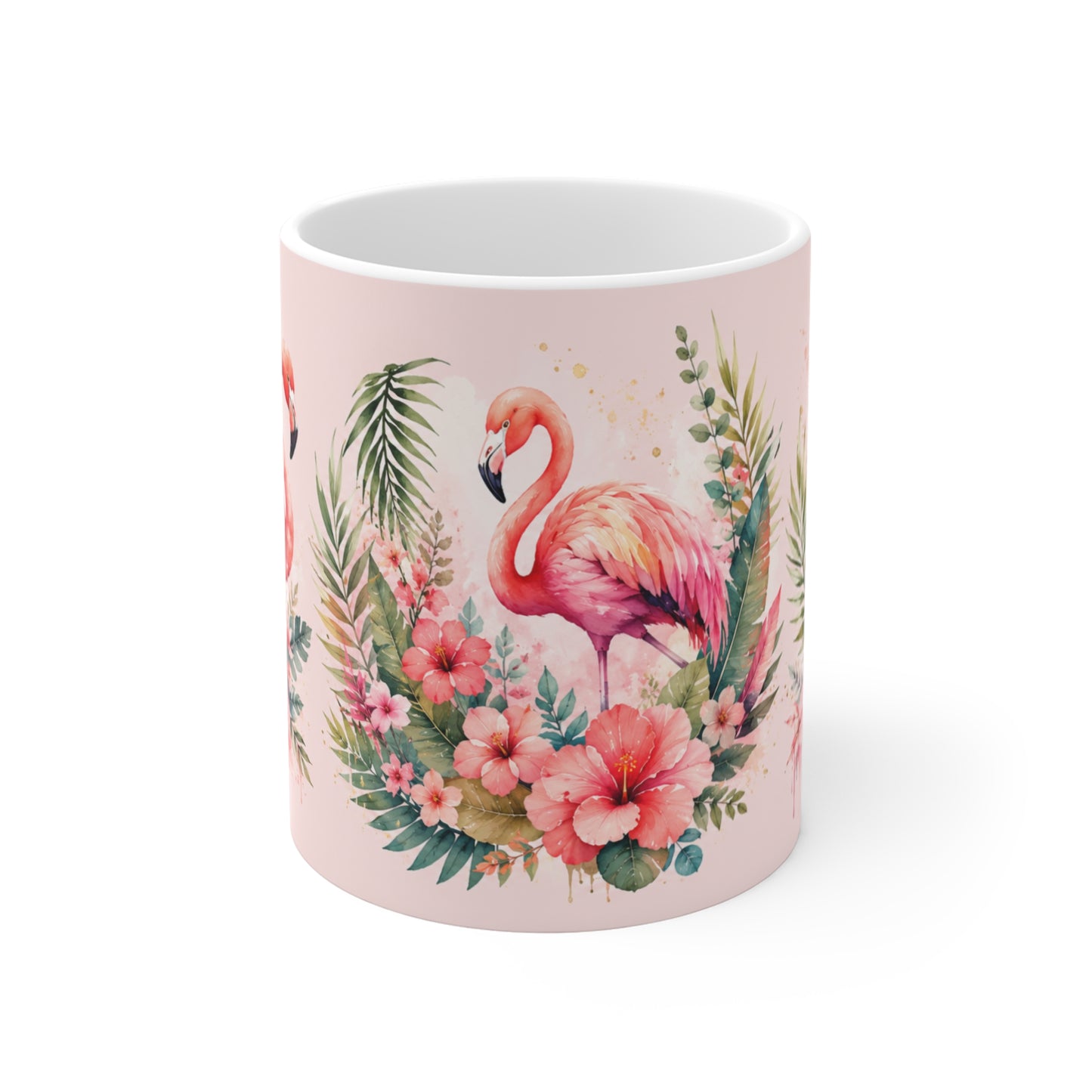 Tasse Flamant Rose Tropical – Mug Fleurs Exotiques et Flamants Roses – Cadeau Femme 325ml