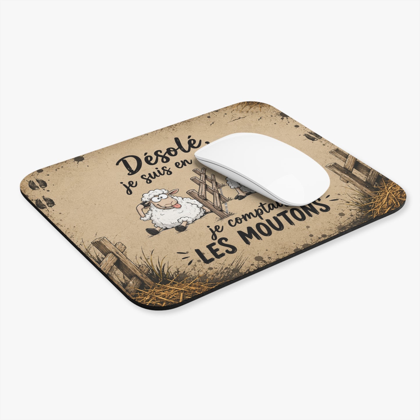 Tapis de Souris Désolé Je Suis en Retard Je Comptais les Moutons – Humour Mouton – Cadeau Drôle Homme et Femme