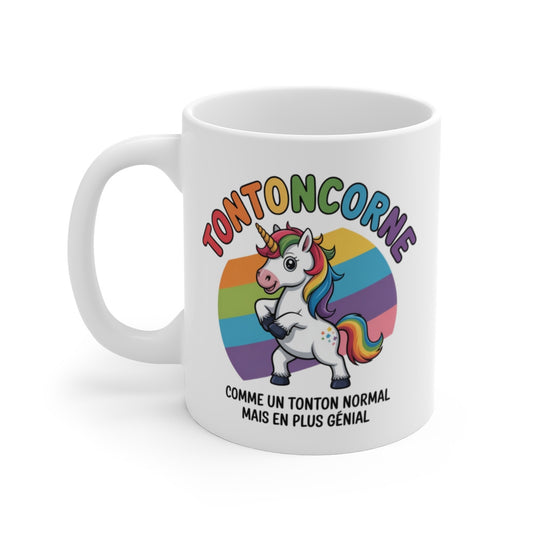 Tasse Céramique 325ml “Tontoncorne” – Comme un Tonton Normal mais en Plus Génial – Mug Licorne Arc-en-ciel