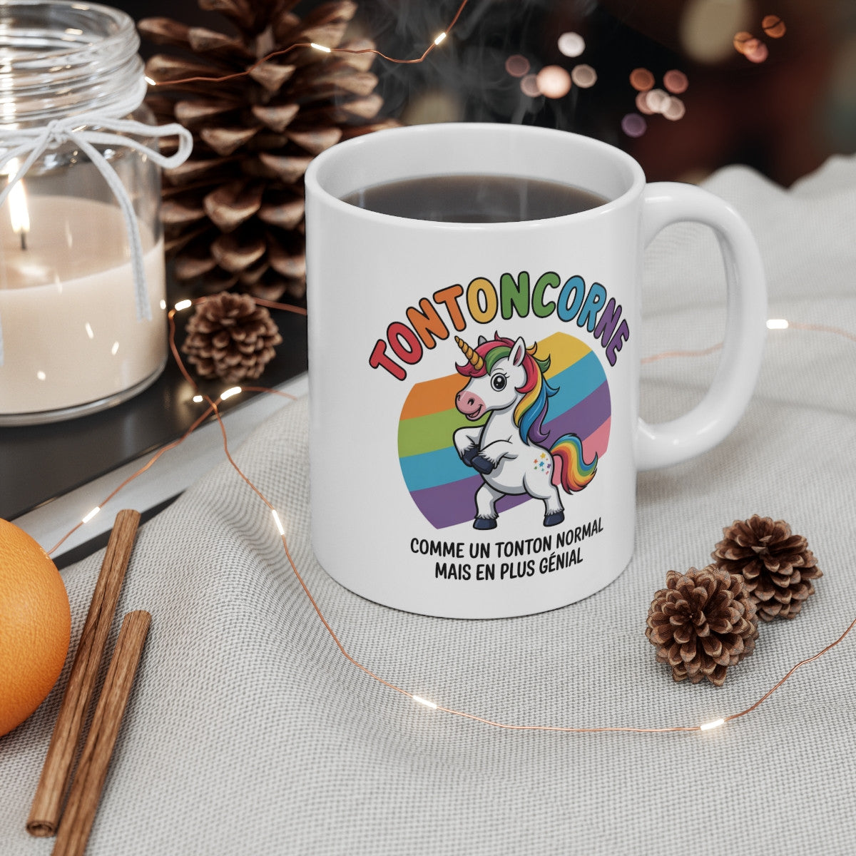 Tasse Céramique 325ml “Tontoncorne” – Comme un Tonton Normal mais en Plus Génial – Mug Licorne Arc-en-ciel