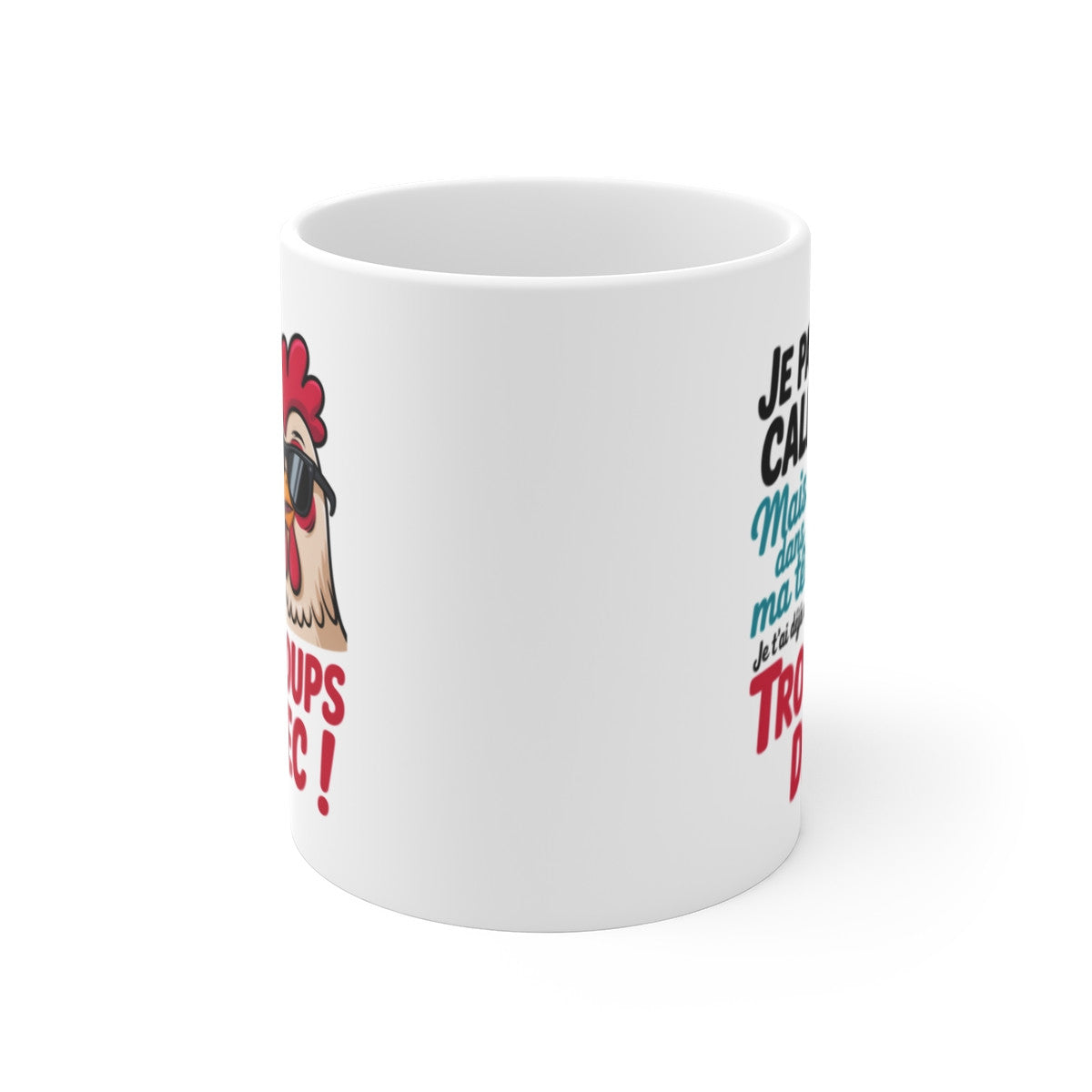 Tasse Céramique 325ml “Trois Coups de Bec” – Mug Poule Humour – Je Parais Calme mais Dans ma Tête…