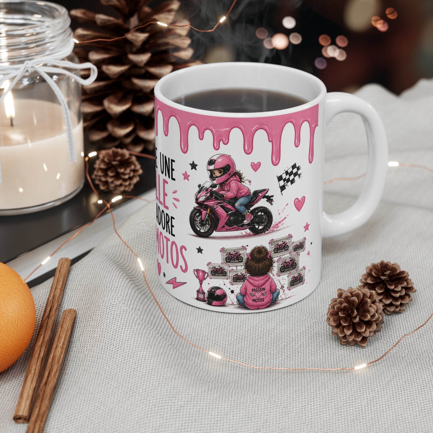 Tasse Juste Une Fille Qui Adore Les Motos – Mug Moto Rose Kawaii Pilote Course Superbike Cadeau Fille Enfant Passion Moto 325ml