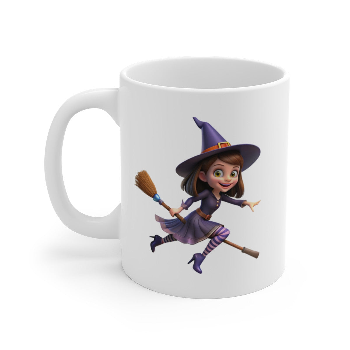 Mug Sorcière Halloween – Tasse Céramique 325ml avec Illustration Petite Sorcière sur Balai – Cadeau Magique