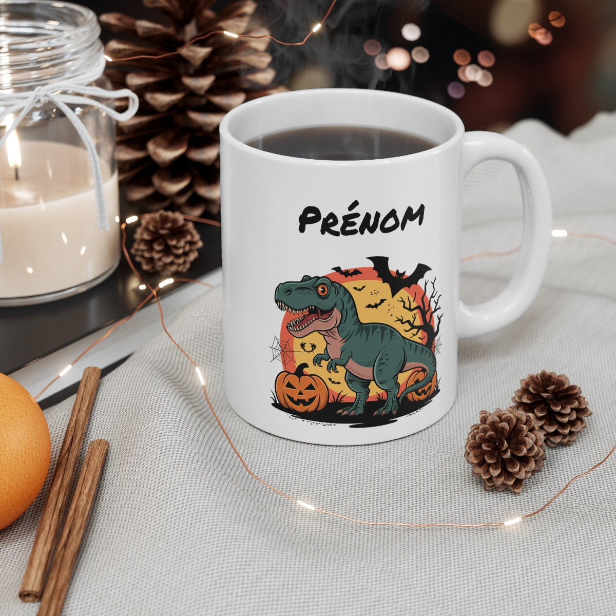 Tasse Personnalisable Dinosaure Halloween 325ml – Mug T-Rex Citrouilles Chauves-Souris