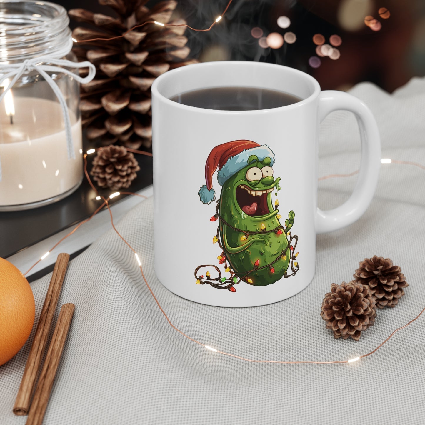 Mug Cornichon de Noël Illuminé – Tasse Humour Festif et Drôle – Cadeau Original Père Noël Céramique 325ml