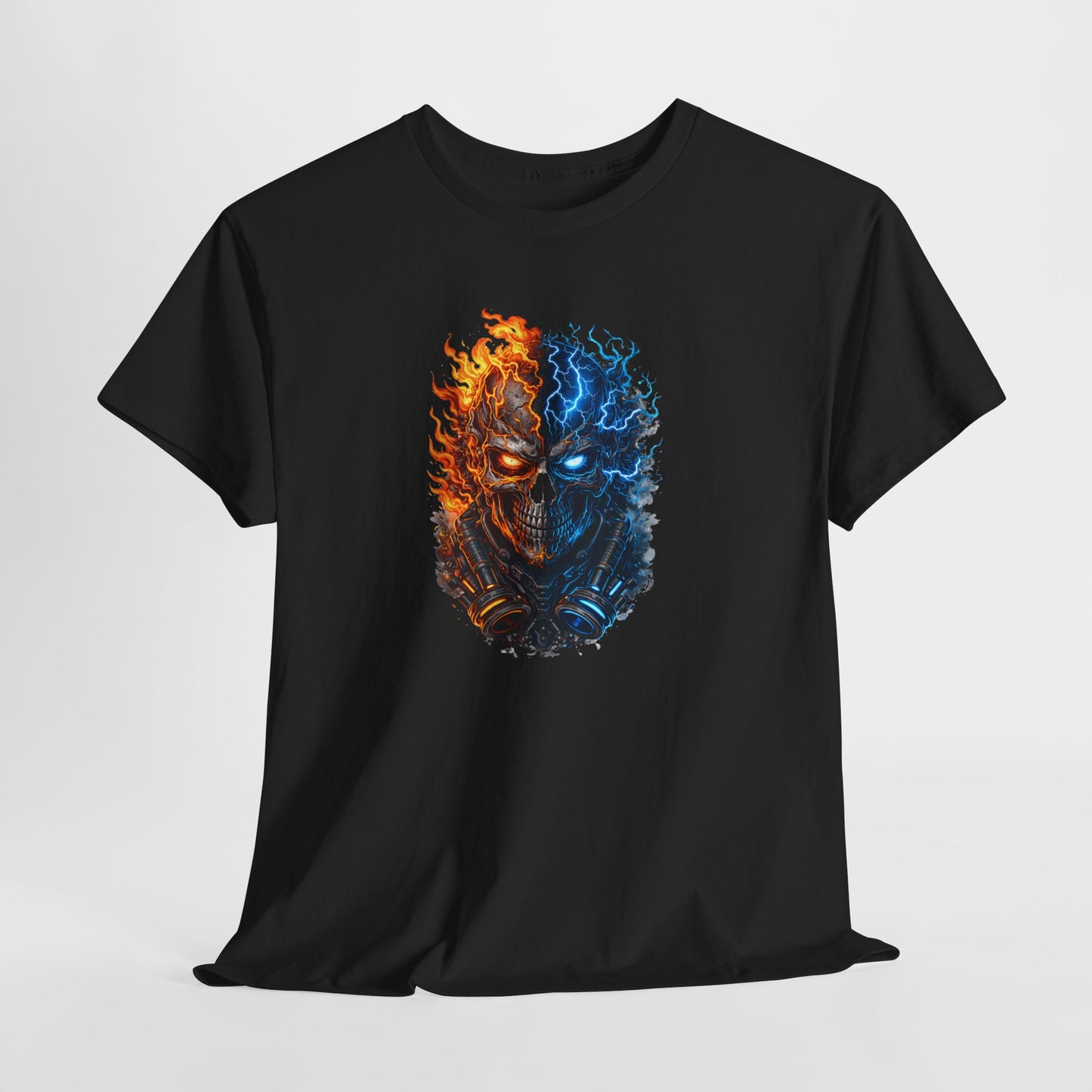 T-Shirt Tête de Mort Feu et Glace – Design Skull Électrique et Flamme – Style Dark