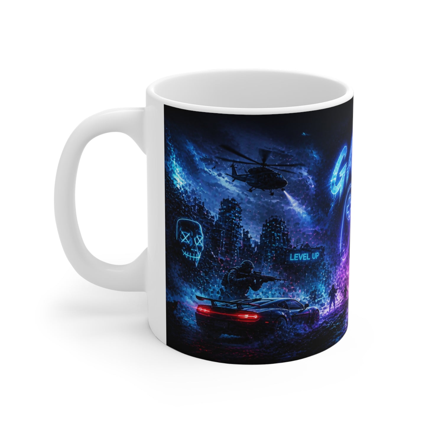 Tasse Gamer Néon – Mug Gaming Futuriste – Cadeau Jeux Vidéo Homme Femme Enfant 325ml