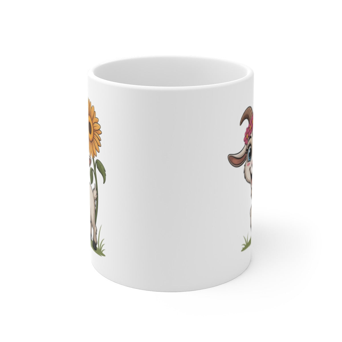 Mug Chèvre Mignonne 325ml – Tasse Céramique Tournesol & Fleurs Cartoon – Cadeau Nature Original