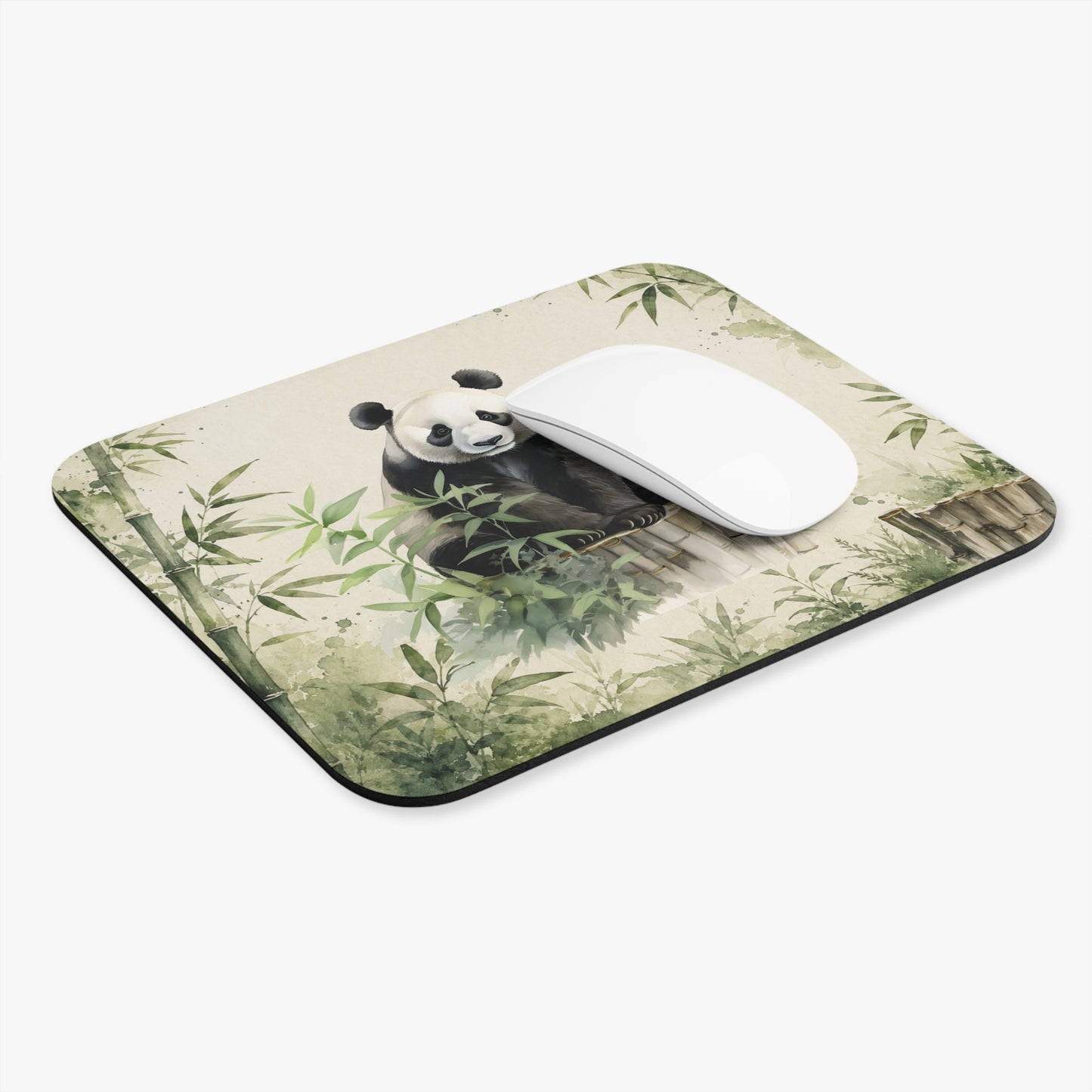 Tapis de Souris 22x18cm Panda Aquarelle Bambou Nature Animal Sauvage Cadeau Homme Femme Bureau Gaming Décoration