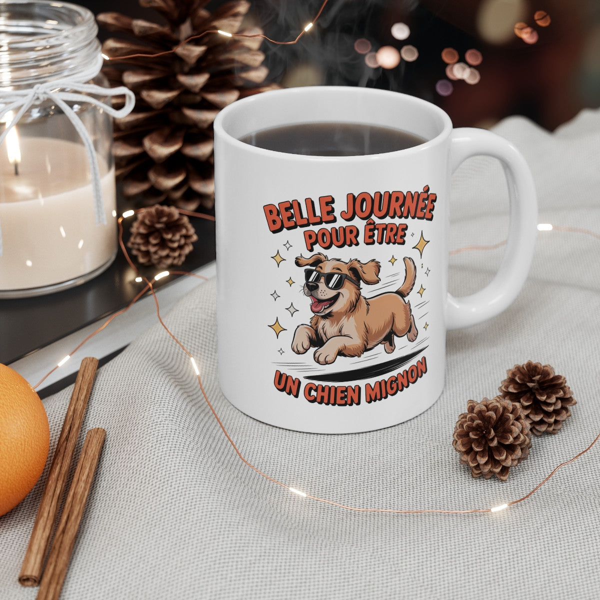 Tasse Chien Mignon 325ml – Mug Humour « Belle Journée » – Cadeau Original Amoureux des Chiens Céramique