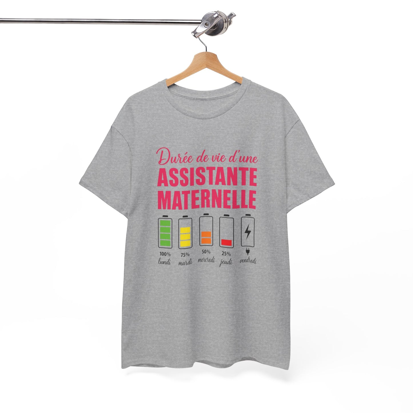 T-Shirt Assistante Maternelle Humour – Durée de Vie d’une Assistante Maternelle – Tee Shirt Femme Drôle