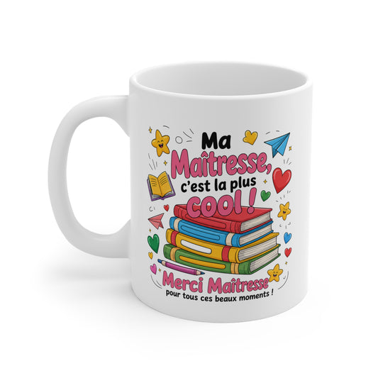Tasse Merci Maîtresse – Mug Cadeau Fin d’Année École Primaire – Remerciement Enseignante 325ml