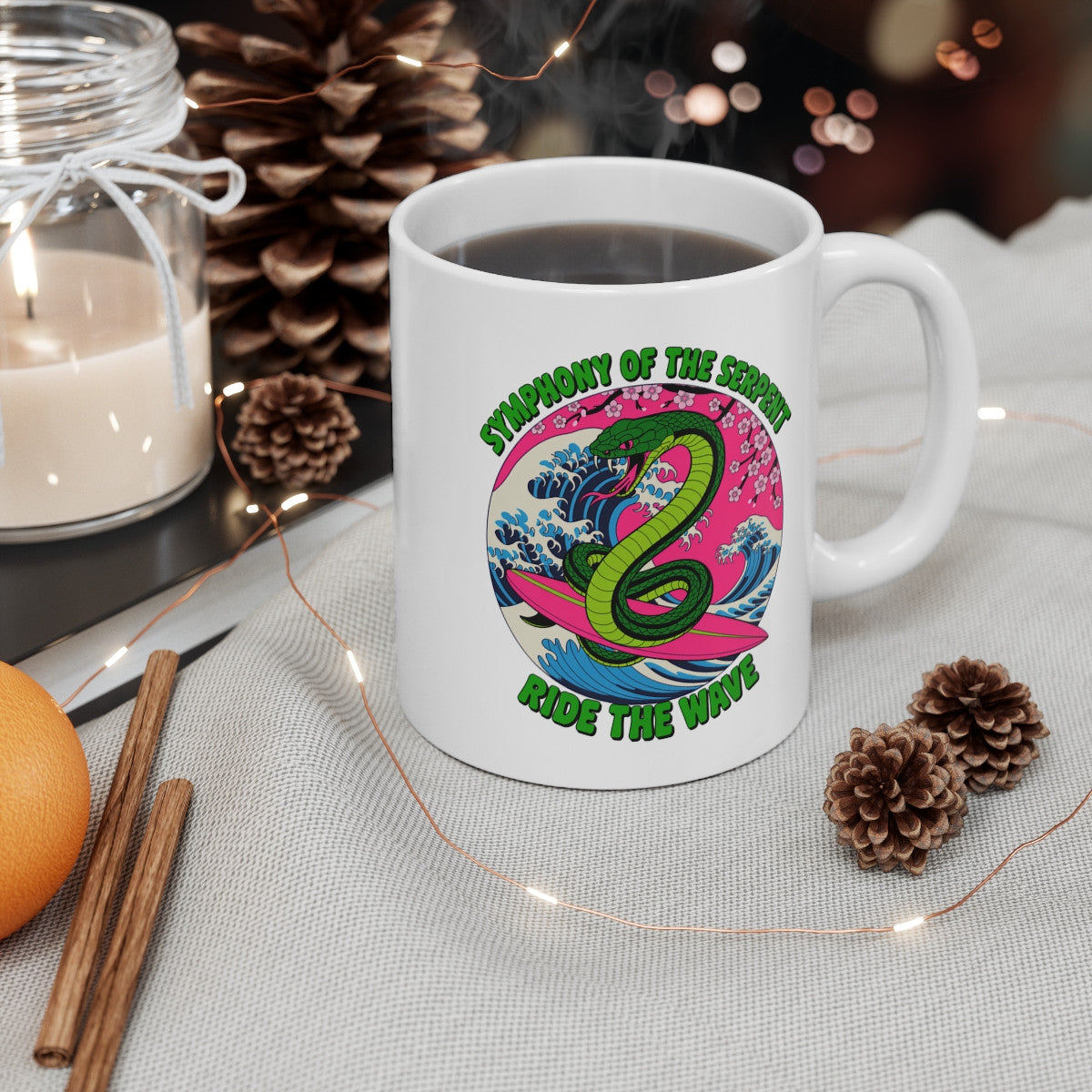 Mug Serpent 325ml – Symphonie du Serpent Surfe la Vague – Tasse en Céramique Originale Cadeau