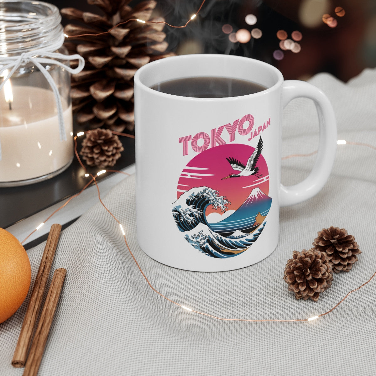 Mug Tokyo Japan – Mont Fuji & Grande Vague – Design Japonais Vintage avec Grue