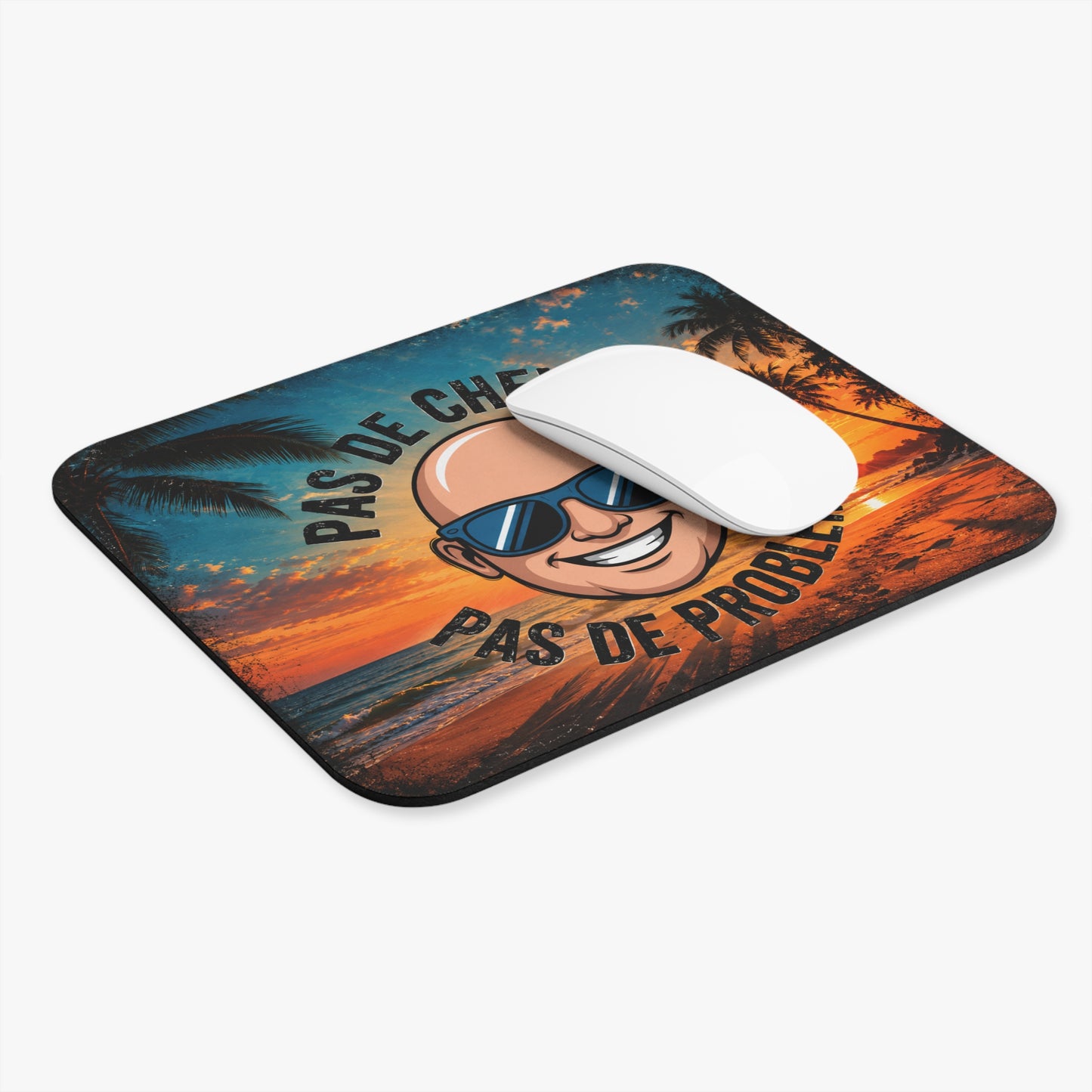 Tapis de Souris 22x18 Humour Chauve Homme – Pas De Cheveux Pas De Problème – Cadeau Homme Chauve Drôle – Design Plage Tropicale Vintage Bureau