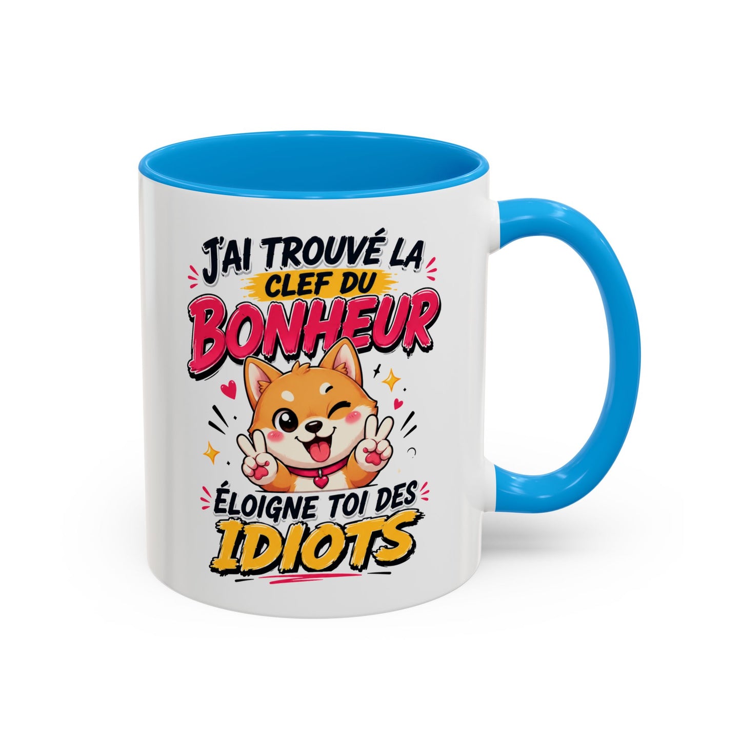 Tasse J’Ai Trouvé La Clef Du Bonheur – Mug Chien Kawaii Humour – Cadeau Positif Original 325ml