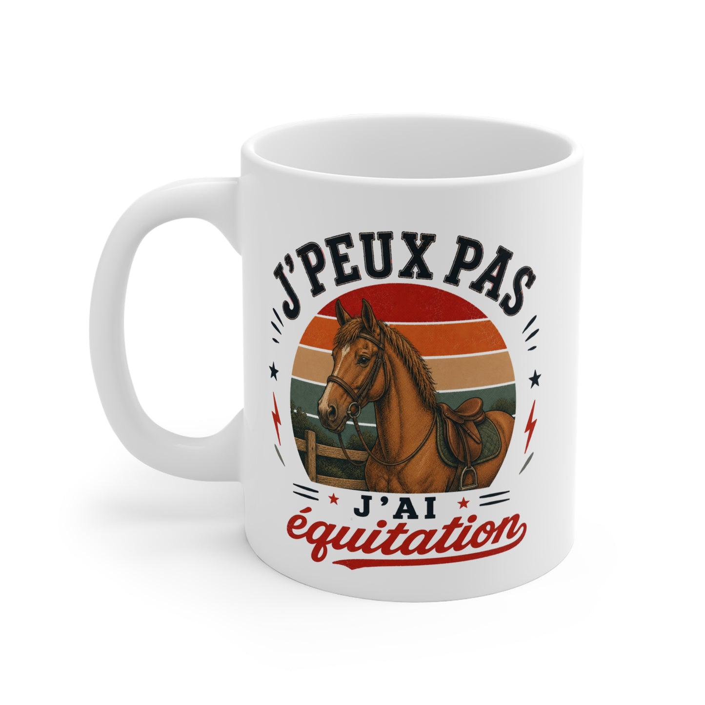 Tasse J’Peux Pas J’Ai Équitation – Mug Humour Cheval Vintage – Cadeau Cavalier Femme Homme Enfant 325ml
