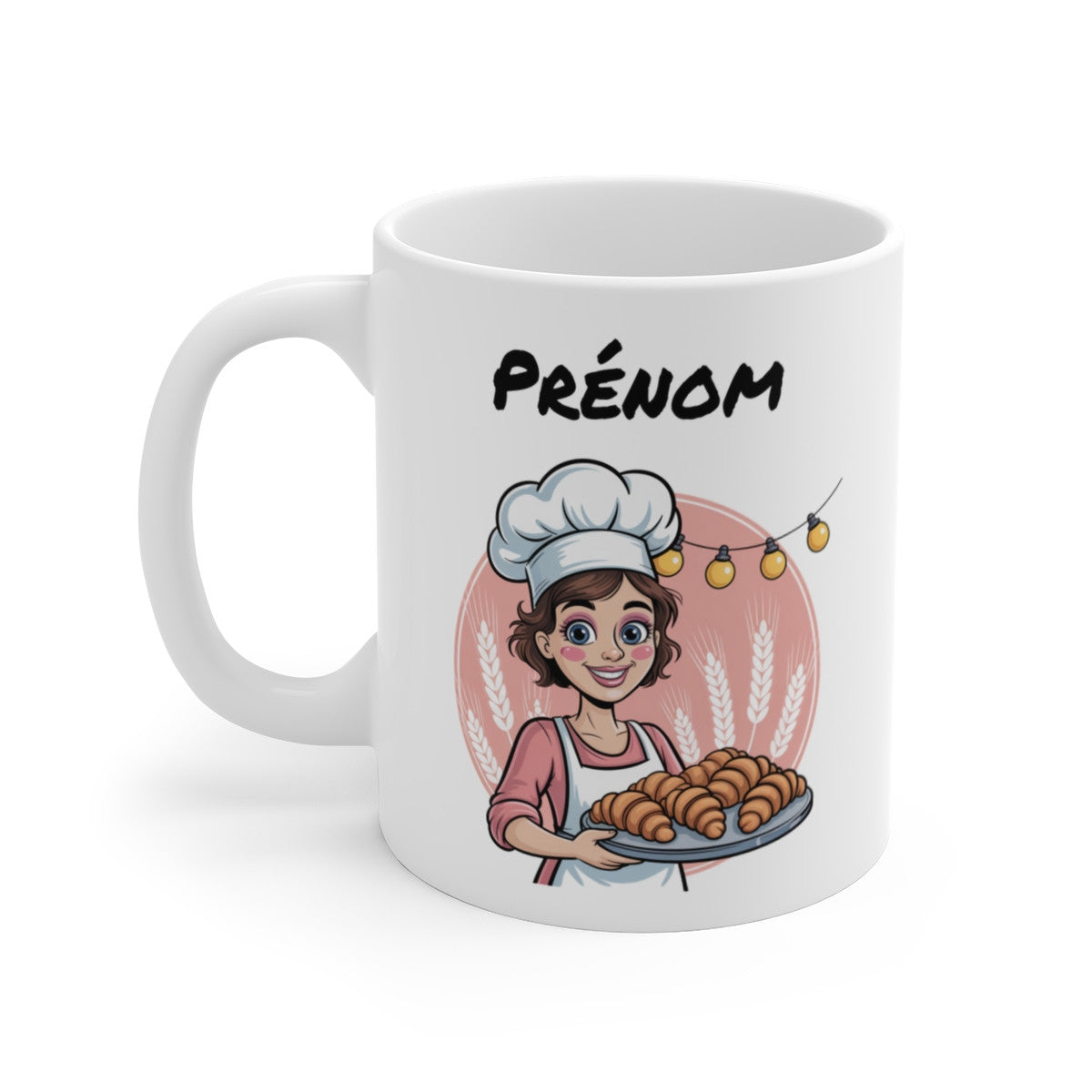 Tasse Personnalisable 325ml – Mug Céramique Boulangère et Croissants – Cadeau Gourmand