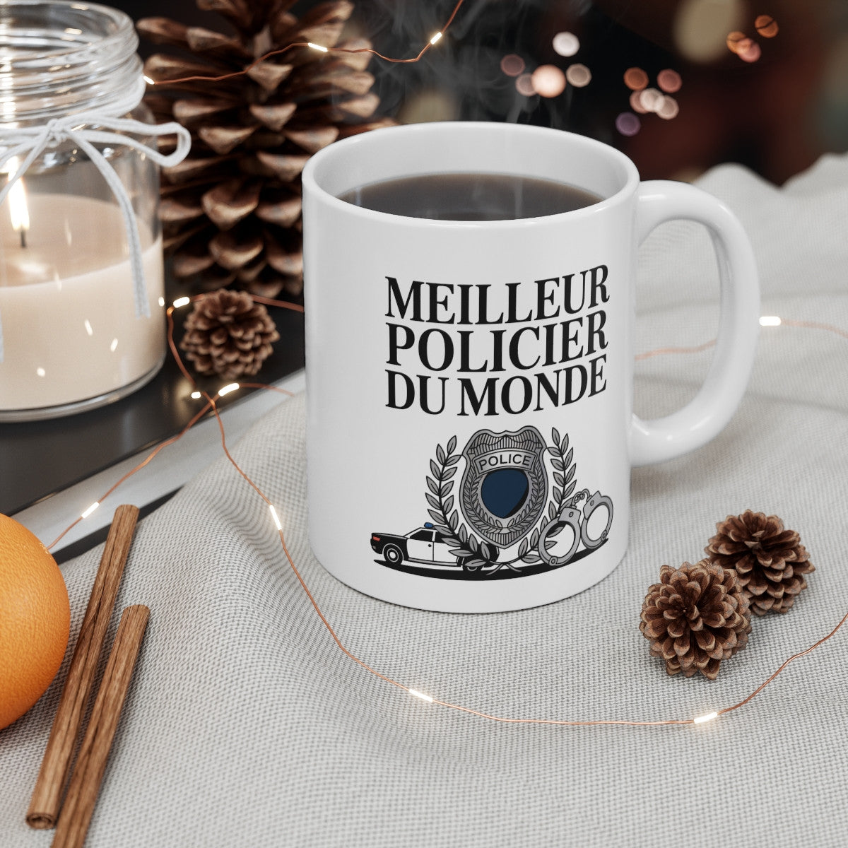 Tasse Meilleur Policier du Monde 325ml – Mug Céramique Badge Police et Menottes
