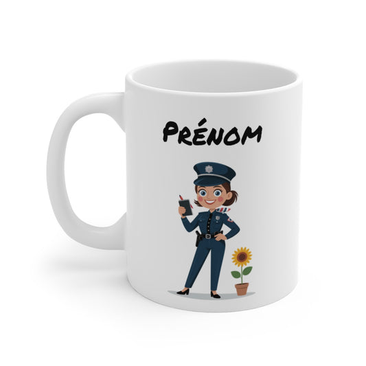 Tasse Personnalisable Policière 325ml – Mug Céramique Cartoon avec Prénom – Cadeau Original