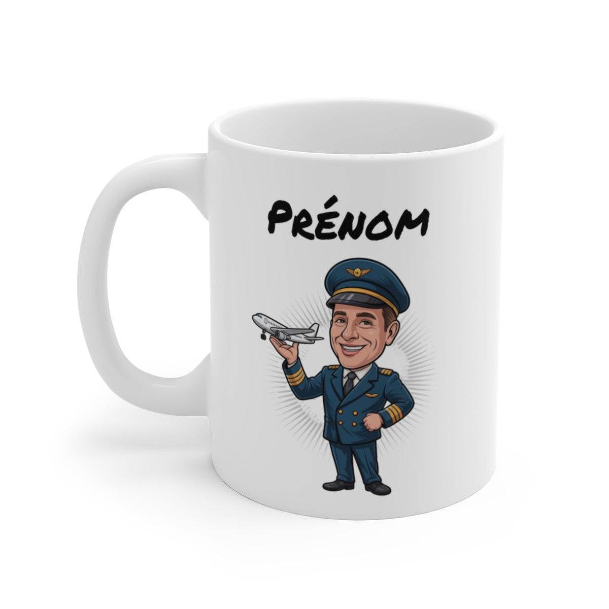 Tasse Personnalisable Pilote 325ml – Mug Céramique Avion Cartoon avec Prénom – Cadeau Original Aviation Homme