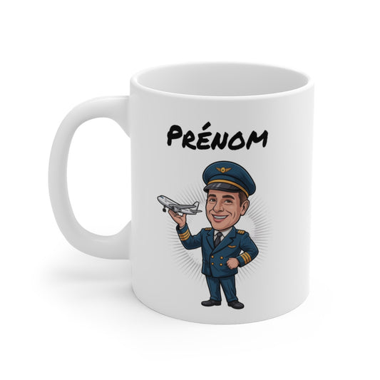 Tasse Personnalisable Pilote 325ml – Mug Céramique Avion Cartoon avec Prénom – Cadeau Original Aviation Homme