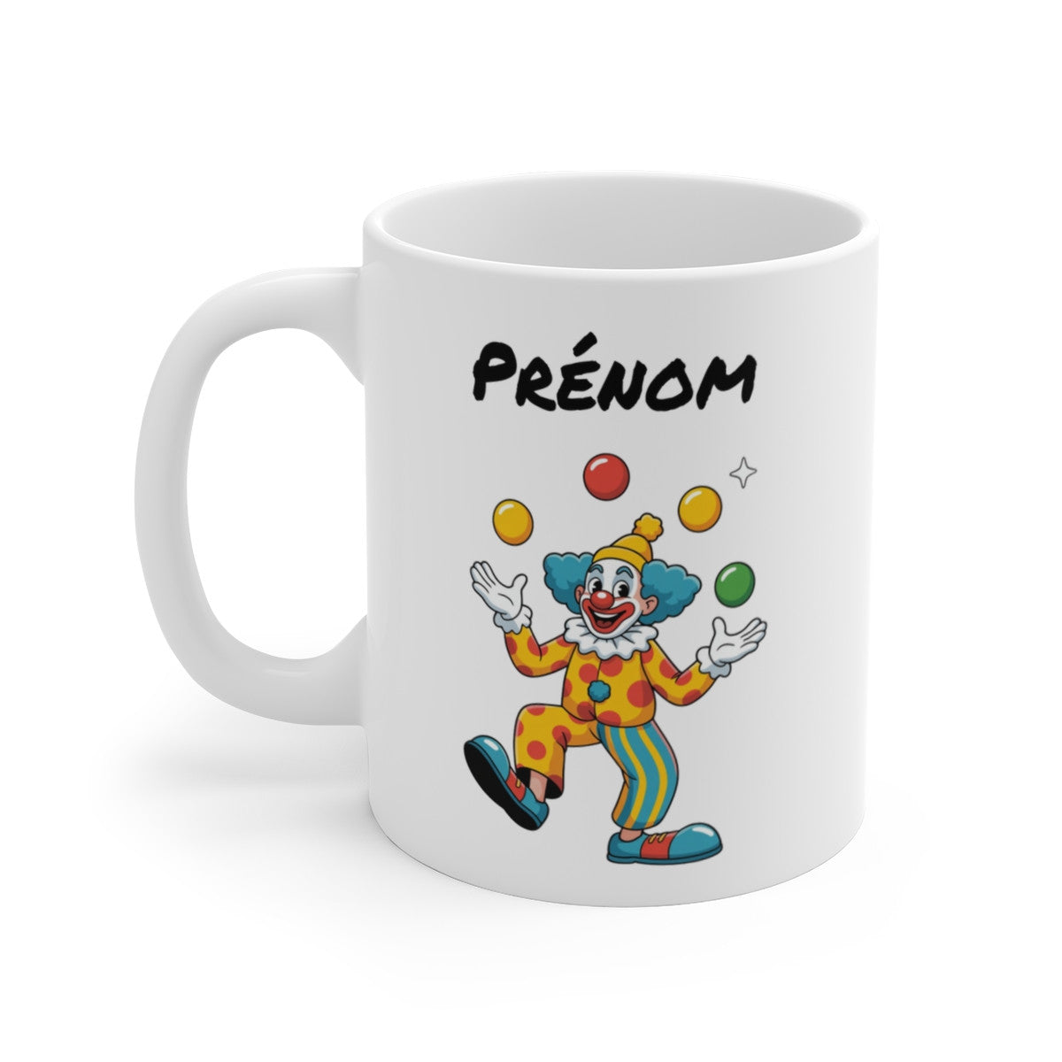 Tasse Personnalisable Clown 325ml – Mug Céramique Jongleur Cartoon avec Prénom – Cadeau Drôle