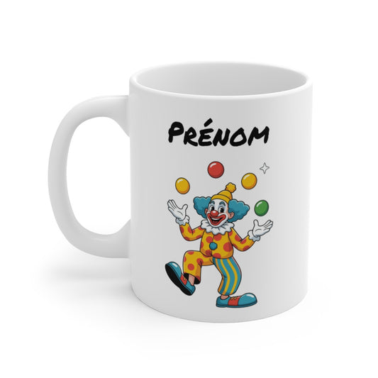 Tasse Personnalisable Clown 325ml – Mug Céramique Jongleur Cartoon avec Prénom – Cadeau Drôle