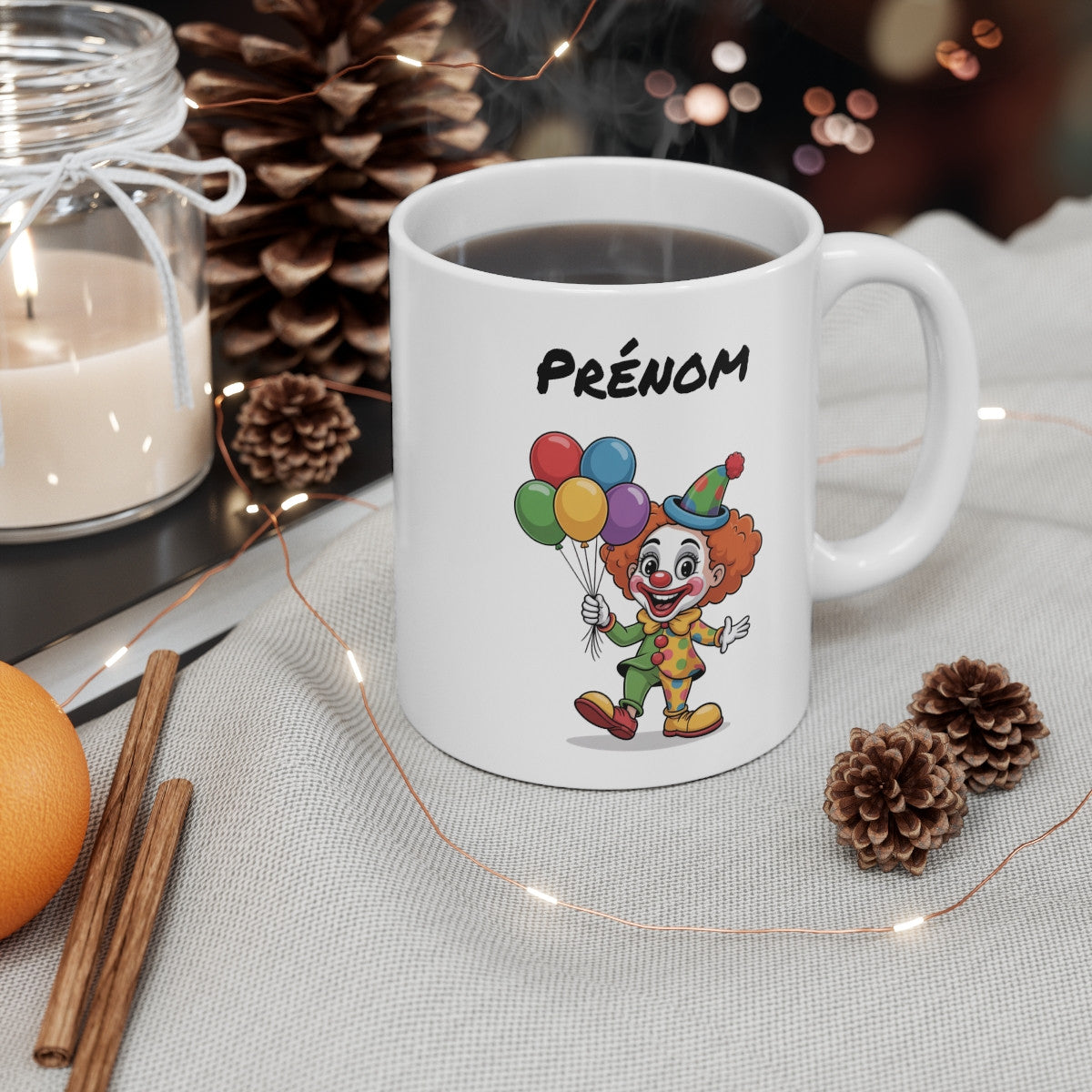 Tasse Personnalisable Clown Ballons 325ml – Mug Céramique Cartoon avec Prénom – Cadeau Drôle Cirque Enfant ou Adulte