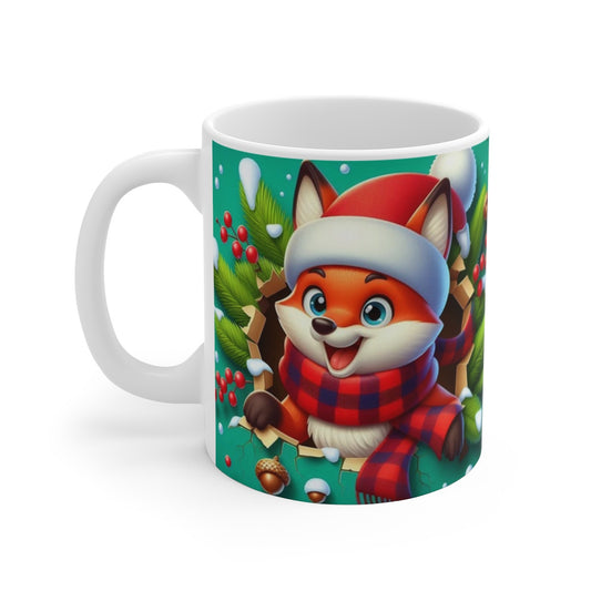 Tasse Noël 325ml – Mug Céramique Renard Cartoon Bonnet et Écharpe – Cadeau Original Hiver et Fêtes