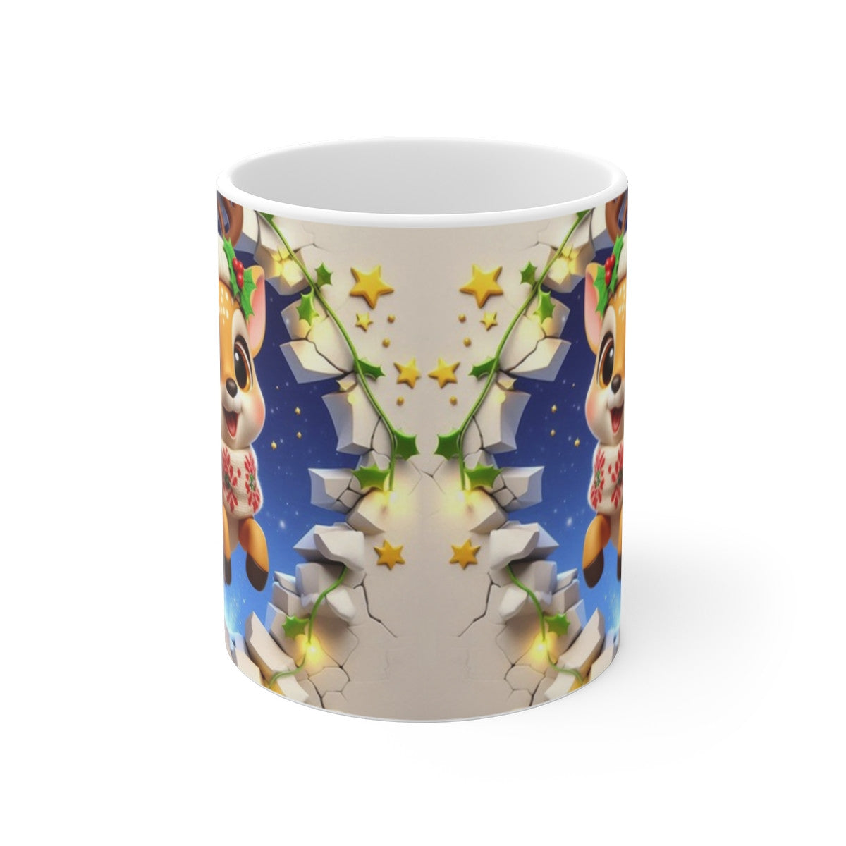 Tasse Noël 325ml – Mug Céramique Faon Cartoon avec Pull et Bonnet – Cadeau Magique Hiver Fêtes