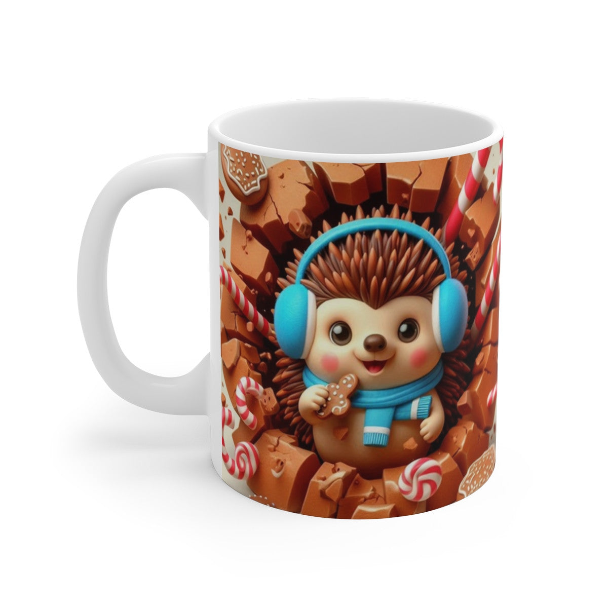 Tasse Noël 325ml – Mug Céramique Hérisson Mignon avec Biscuit et Bonbons – Cadeau Hiver Gourmand