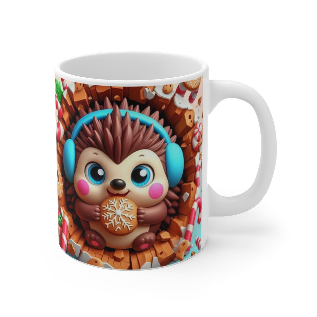 Mug Noël 325ml – Tasse Hérisson Mignon avec Biscuit Flocon et Bonbons – Cadeau Gourmand Hiver