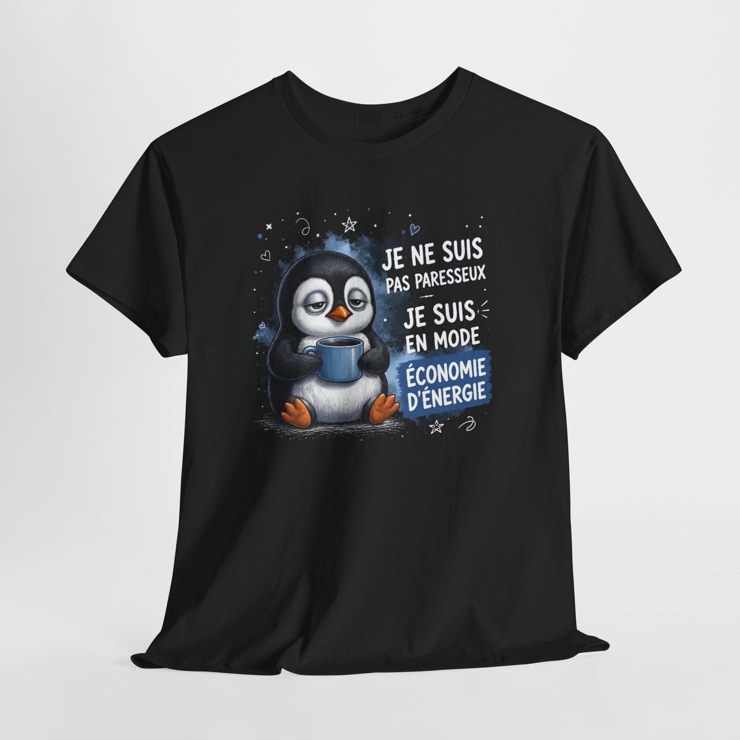 Tee-Shirt Humour Homme et Femme – Pingouin Fatigué Économie d’Énergie – Idée Cadeau Drôle Original Anniversaire